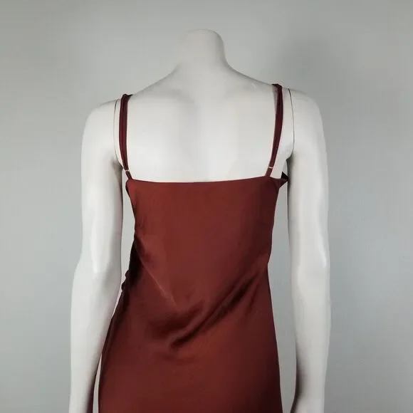House Of Harlow 1960 Revolve Brown Satin Long Ruche Detail Side Slit Dress Sz XL - Picture 4 of 13